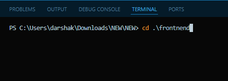 Terminal showing cd backend command